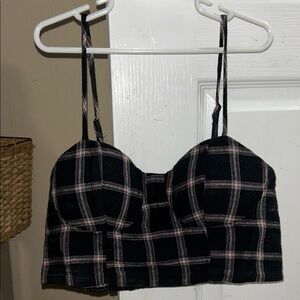Plaid Black and White Strappy bustier Crop Top